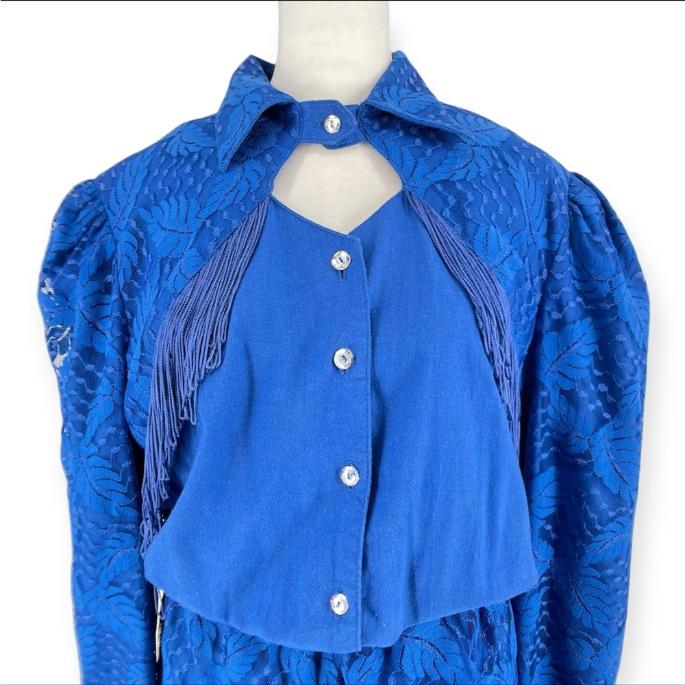 Vintage Blue Western Fringe Dress - Picture 9 of 10